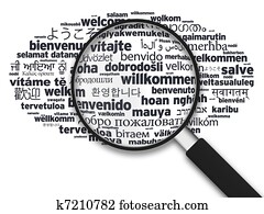 Magnifying Glass - Welcome in different languages Magnifying Glass - Welcome in different languages