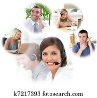 serviço freguês, agentes, em, um, centro chamada