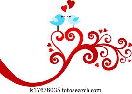 aves de amor, con, corazón, remolino, vector
