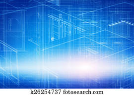 casa, 3d, projeto, desenho, em, blueprint, wireframe, geométrico, estrutura