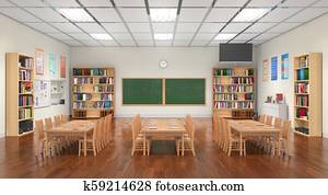 Classroom interior. 3D illustration. Classroom interior. 3D illustration.