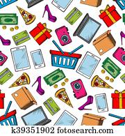 Shopping and leisure seamless background