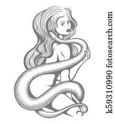 מיני, אישה, עם, נחש