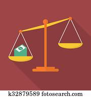 Balance scale with cash money