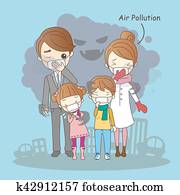 cartoon family with air pollution