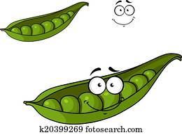 Fresh green cartoon peas in a pod Fresh green cartoon peas in a pod