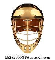 Golden Lacrosse helmet. Front view. Golden Lacrosse helmet. Front view.