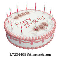 Greetings Birthday cake with candles and roses Greetings Birthday cake with candles and roses