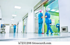 obscurecido, doutores, cirurgia, corredor