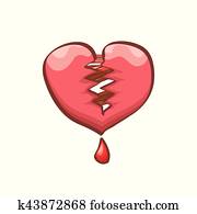 vetorial, caricatura, estilo, vermelho, coração quebrado
