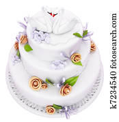 Wedding cake with roses and swans isolated Wedding cake with roses and swans isolated