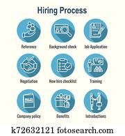 Hiring Process icon set with Benefits, background check, introductions, etc Hiring Process icon set with Benefits, background check, introductions, etc
