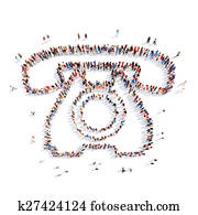 mensen, het vertegenwoordigen, de, grootmoederstijd, telefoon.