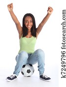 tizenéves, sport, leány, magasztal, futball, siker