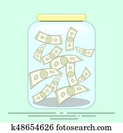Vector jar with dollars on it.