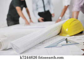 équipe, de, architectes, sur, site construction