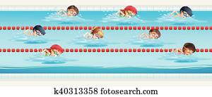 Children swimming in the swimming pool Children swimming in the swimming pool