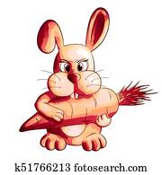 Funny Cartoon Rabbit With Carrot Drawing K51766213 Fotosearch