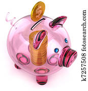 Glass piggy bank with coins inside