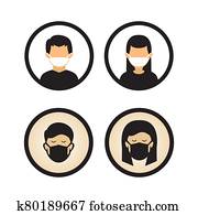 icono, de, gente, utilizar, máscara, to proteger, theirselves, de, virus