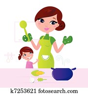 Mother cooking healthy food with child in kitchen Mother cooking healthy food with child in kitchen