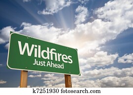 wildfires, verde, sinal estrada