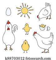 קבע, של, chicken,, תרנגול, ו, eggs.