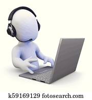 3d Little man works in a call centre