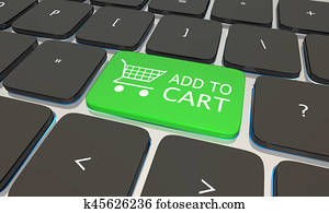 agregar, a, carrito, compras en línea, ordenador teclado, 3d, ilustración