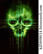 digital background with green skull hacker attack concept digital background with green skull hacker attack concept