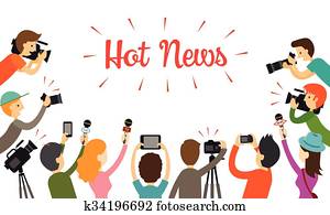 Group of Reporter, Journalist with Camera, Camcorder and Microphone Group of Reporter, Journalist with Camera, Camcorder and Microphone