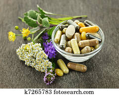 medicina herbácea, e, ervas