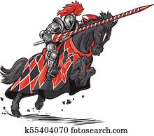 ritter, auf, pferd, tjostieren, vektor, karikatur ritter, auf, pferd, tjostieren, vektor, karikatur