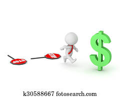 3D Character Businessman Getting over Stops and Going After Prize