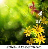 Abstract art summer background. Flower and butterfly Abstract art summer background. Flower and butterfly