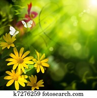Abstract art summer background. Flower and butterfly Abstract art summer background. Flower and butterfly