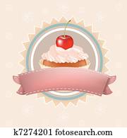 cupcake, mit, kirschen cupcake, mit, kirschen