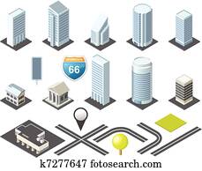 isometric, mapa, toolkit, v centru města