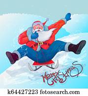 Santa Claus to roll on sledge from the mountain. modern, eps 10 Santa Claus to roll on sledge from the mountain. modern, eps 10