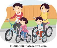 stickman, familia, bicicleta