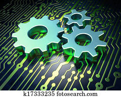 Web development concept: Gears on circuit board background Web development concept: Gears on circuit board background
