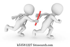 העברה, 3d, קטן, אנשים, עובר, ה, baton.