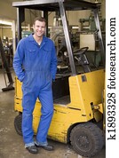 armazém, trabalhador, ficar, por, forklift