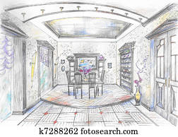 Innere, von, wohnzimmer Clip Art | k7298411 | Fotosearch