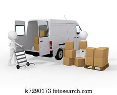 3d workers loading boxes to a van 3d workers loading boxes to a van