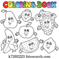 Coloring book with various fruits Coloring book with various fruits