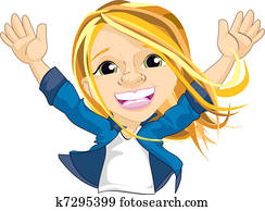 Excited Girl Waving Both Hands Excited Girl Waving Both Hands