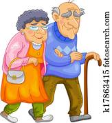 feliz, viejo, pareja