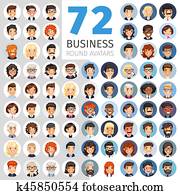 flache, geschäftsmänner, runder, avatars, groß, sammlung