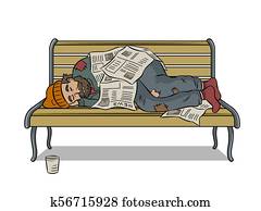 Homeless man on bench pop art vector Homeless man on bench pop art vector